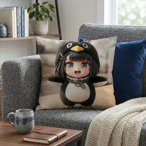 1PC GUGUGAGA Cute Penguin Girl Throw Pillow Cover | Kawaii Chibi Decor for Home Living Room Bedroom Sofa Couch 0402Y