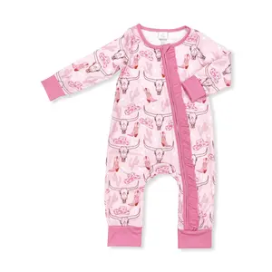Western pink cow Printed OnePieces for Girls