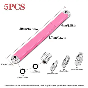 5pcs/set Offset Extension Wrench, Zero DegreeRatchetExtension Set Impact Ready Socket WrenchExtender Toolwith 1/2", 1/4", 3/8" Drive Adapters and 1/4"Socket forTight Place, tools and gadgets for him, toolsformechanics, pink