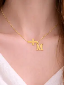 Initial Cross Pendant Necklace for Women, Vintage Classic Stainless Steel Chain, Elegant Letter Pattern Jewelry for All Seasons