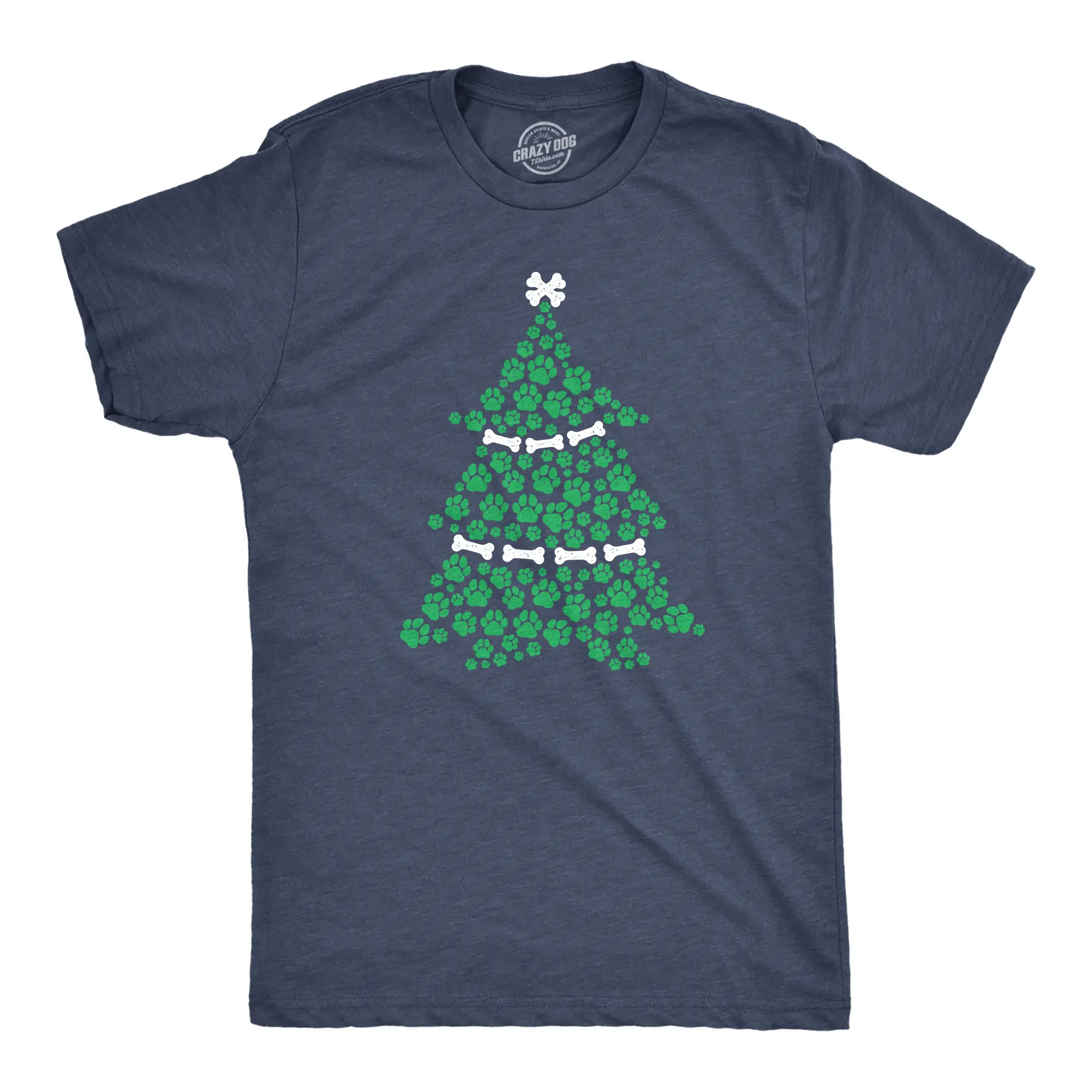 Mens Dog Paw Christmas Tree T Shirt Cute Festive Holiday Puppy Lover Tee Mens Funny T Shirts Cool Vintage Fashion T-Shirt Gift Classic Menswear Christmas Apparel for Men Funny Dog Short Sleeve Novelty Tees for Navy
