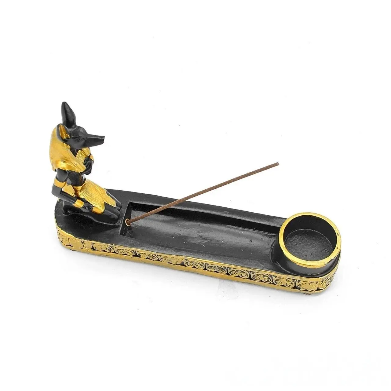 Ancient Egyptian Pharaoh Incense Holder, Anubis, Gold Resin Craft, Home Indoor Aromatherapy Fragrance Storage Decor, Single Piece