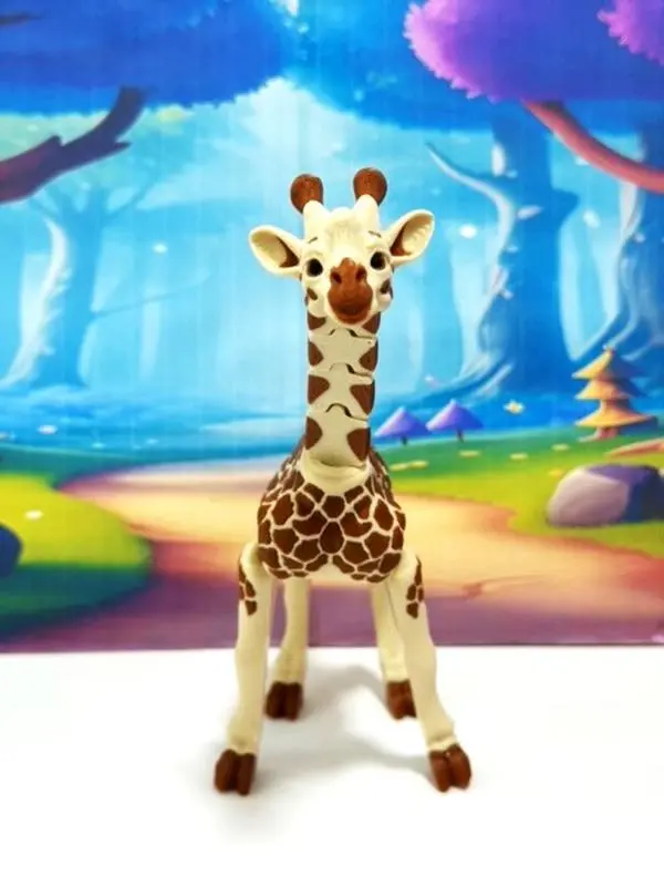 Articulated Giraffe Figurine, 6" Safari Animal Plastic Model Figure, Zoo Animal Fidget Toy, Movable Joints and Neck, Executive Desk Toy - AG001-BEIGE