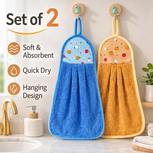 Hanging Kitchen Hand Towels Set of 2, Soft Absorbent Microfiber Hand Towels