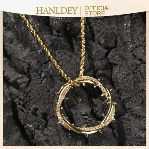 14K Gold Plated Crown Of Thorns Cross Nails Pendant Iced Out Necklace, 5A CZ, 18-24in Chain Custom Fit, Rust-Resistant for Lasting Sparkle, Men's Jewelry for Dad Birthday Ideas, Hip Hop Fashion Accessory