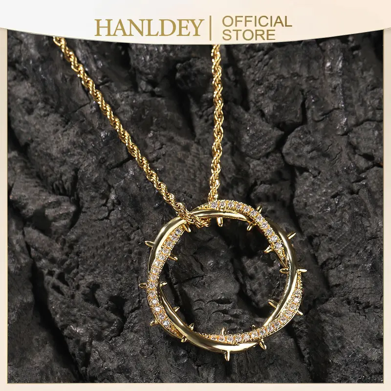 14K Gold Plated Crown Of Thorns Cross Nails Pendant Iced Out Necklace, 5A CZ, 18-24in Chain Custom Fit, Rust-Resistant for Lasting Sparkle, Men's Jewelry for Dad Birthday Ideas, Hip Hop Fashion Accessory