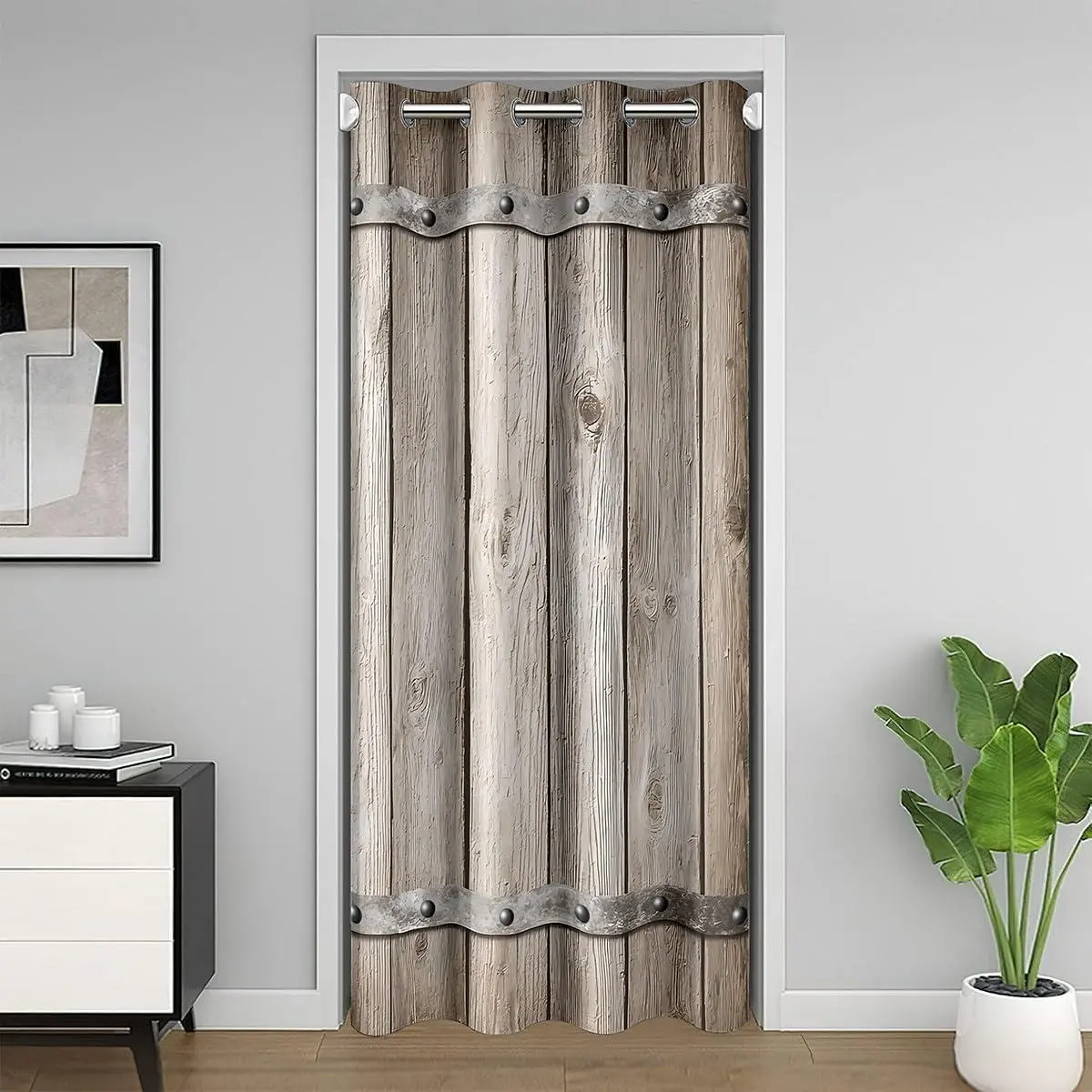 Rustic Barn Door Door Curtain Doorway Privacy Wood Grain Art Print Closet Door Cover Curtain Bedroom Living Room Farm Farmhouse Decor Brown Window Treatments