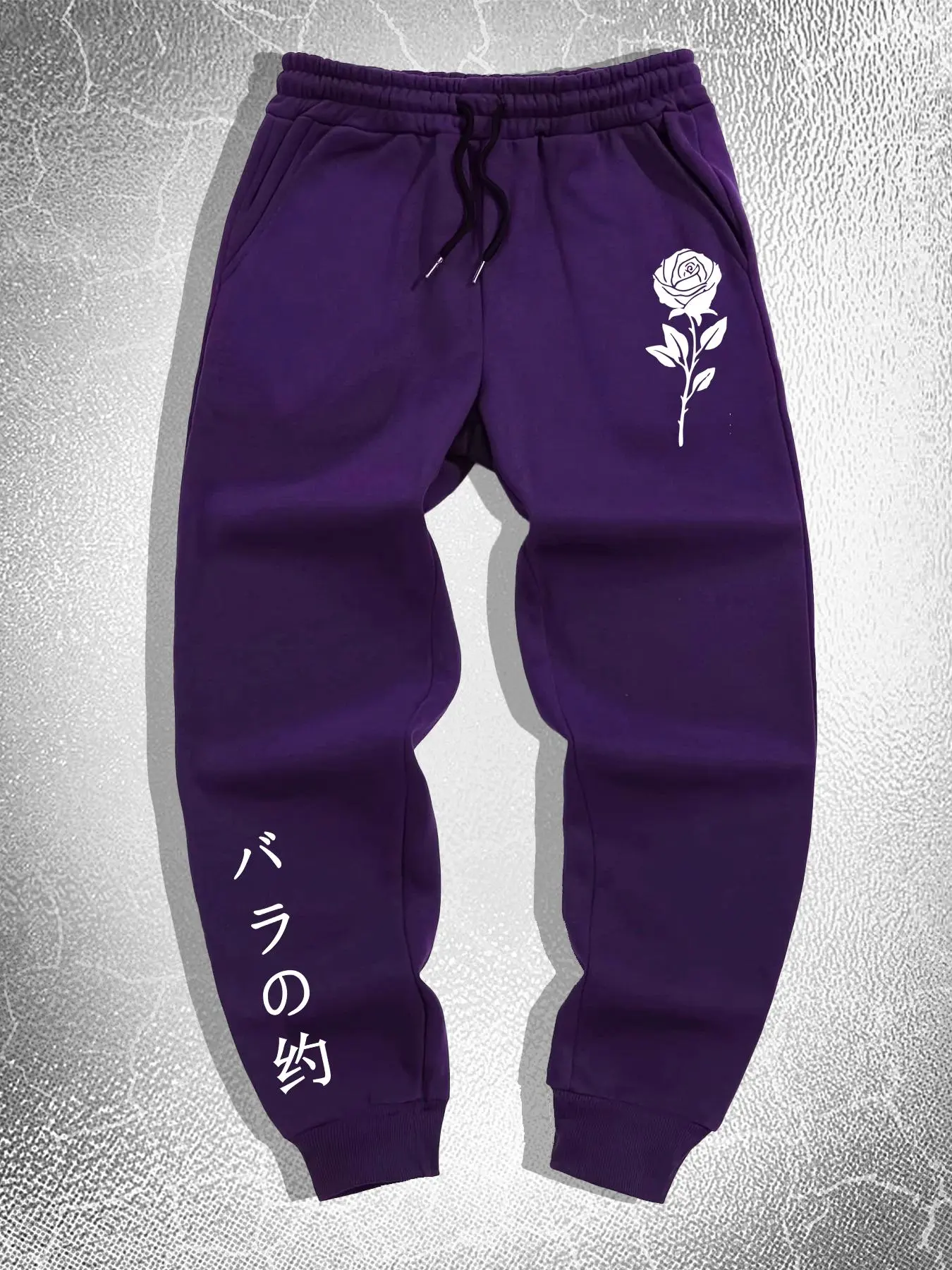 Men's Rose Print Drawstring Waist Sweatpants, Casual Regular Fit Pocket Elastic Waist Trousers for Fall & Winter, Men's Bottoms for Daily Wear