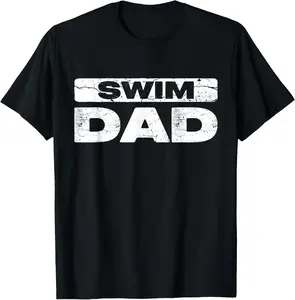 Men's Letter "Swim Dad Fathers Day Shirt" Print Round Neck Tee, Regular Fit Casual Short Sleeve T-shirt For Summer, Men's Top For Daily Outdoor