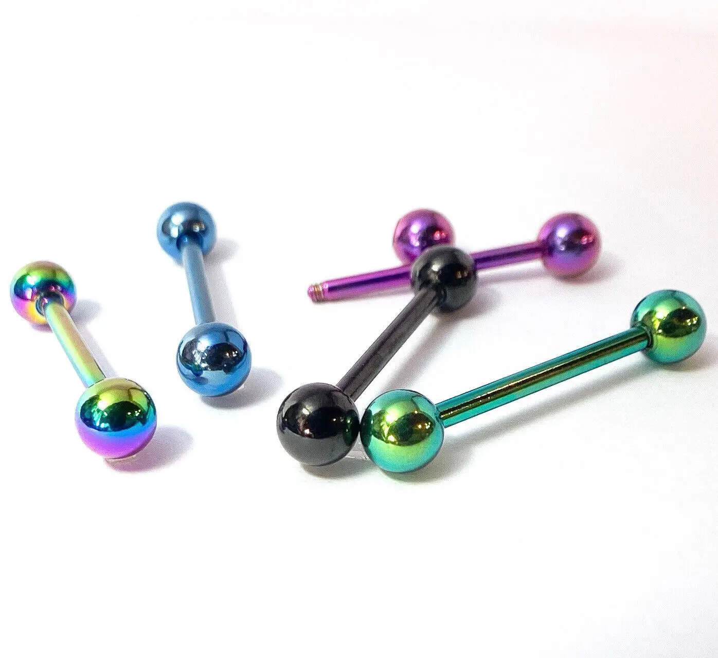 5pc Bulk Pack Titanium Ion Plated Steel Tongue Rings 14g Tounge Body Jewelry