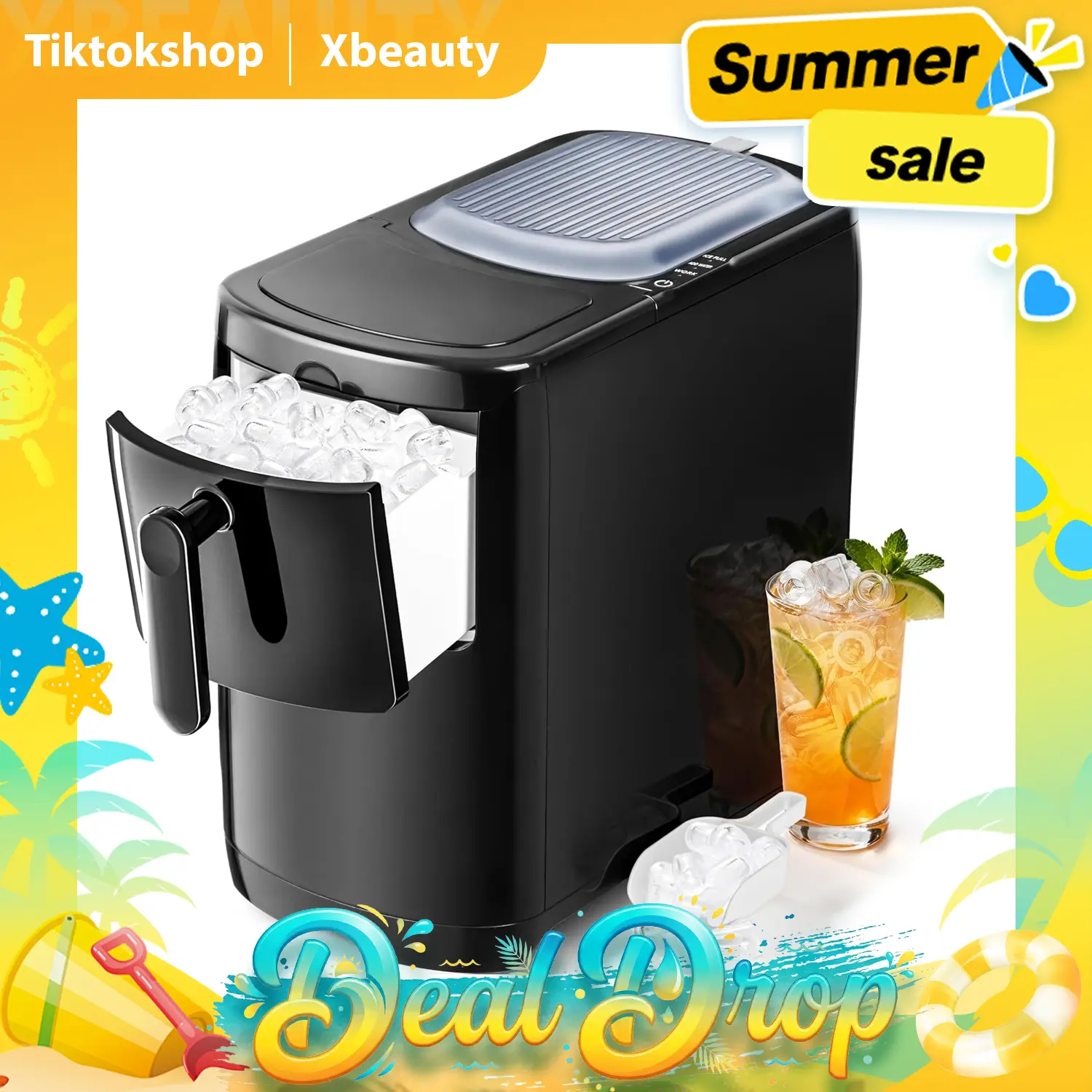 Portable Countertop Ice Maker with Self-Cleaning, 18Lbs/24H, One-Touch Operation, Ice Scoop for Home, Kitchen, Office,summerwins