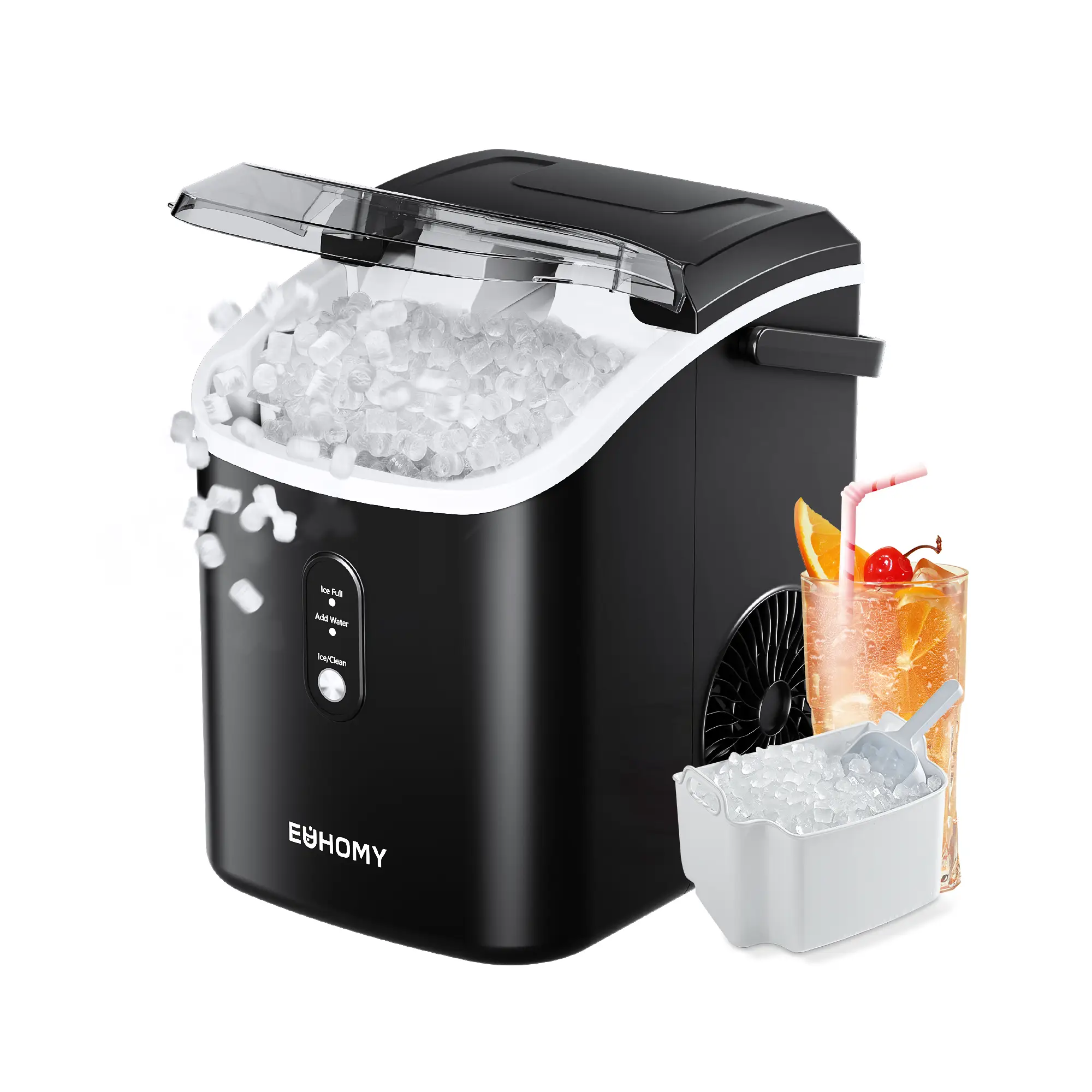 EUHOMY Best-Selling Countertop Nugget Ice Maker with Handle: 33 lbs of Ice in 24 Hours, 6-Minute Ice Readiness, Removable Cover, Auto-Cleaning, Includ