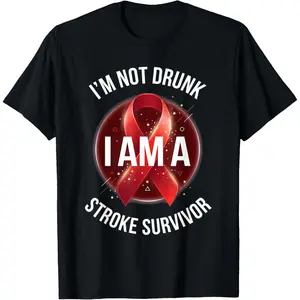 Women's 100% Cotton Short-Sleeve Casual T-Shirt, Breathable Round Neck Stroke Awareness Apparel for Stroke Survivors (I’m Not Drunk Statement Design)