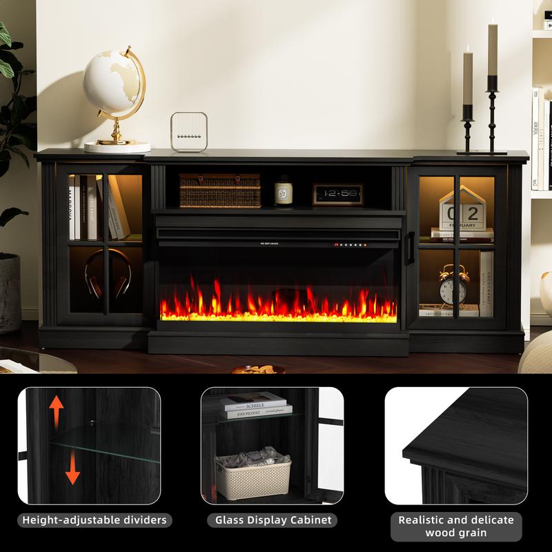 Spurgehom 3-Sided Fireplace TV Stand, 70" Farmhouse Highboy Entertainment Center with 34" Electric Fireplace & LED Lights - Media Console Table for Living Room, Fits TVs Up to 80 Inches Spurgehom 3-Sided Fireplace TV Stand, 70" Farmhouse Highboy Entertainment Center with 34" Electric Fireplace & LED Lights - Media Console Table for Living Room, Fits TVs Up to 80 Inches