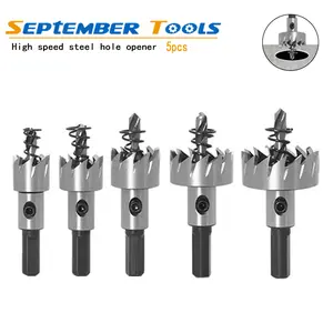 5Pcs Carbide Tip HSS Drill Bit Hole Saw Set  Metal Alloy 16/18/20/22/25mm Woodworking Tools Cutting Heavy Duty Hardware Industrial High Speed Steel