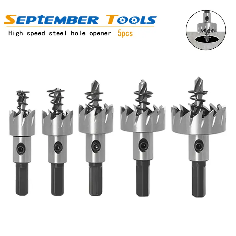 5Pcs Multi-Size Carbide-Tip HSS Steel Drill Bits Set - 16/18/20/22/25mm Round Steel Blank Hole Saws, Heavy-Duty Industrial Power Tool Accessories for Hole Cutting Hardware