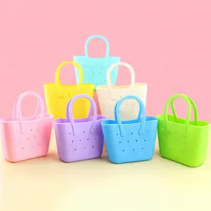 Durable Soft Tote Bag for Women Colorful Silicone Hole Beach Handbag Multi Plug-in Hole Design for DIY