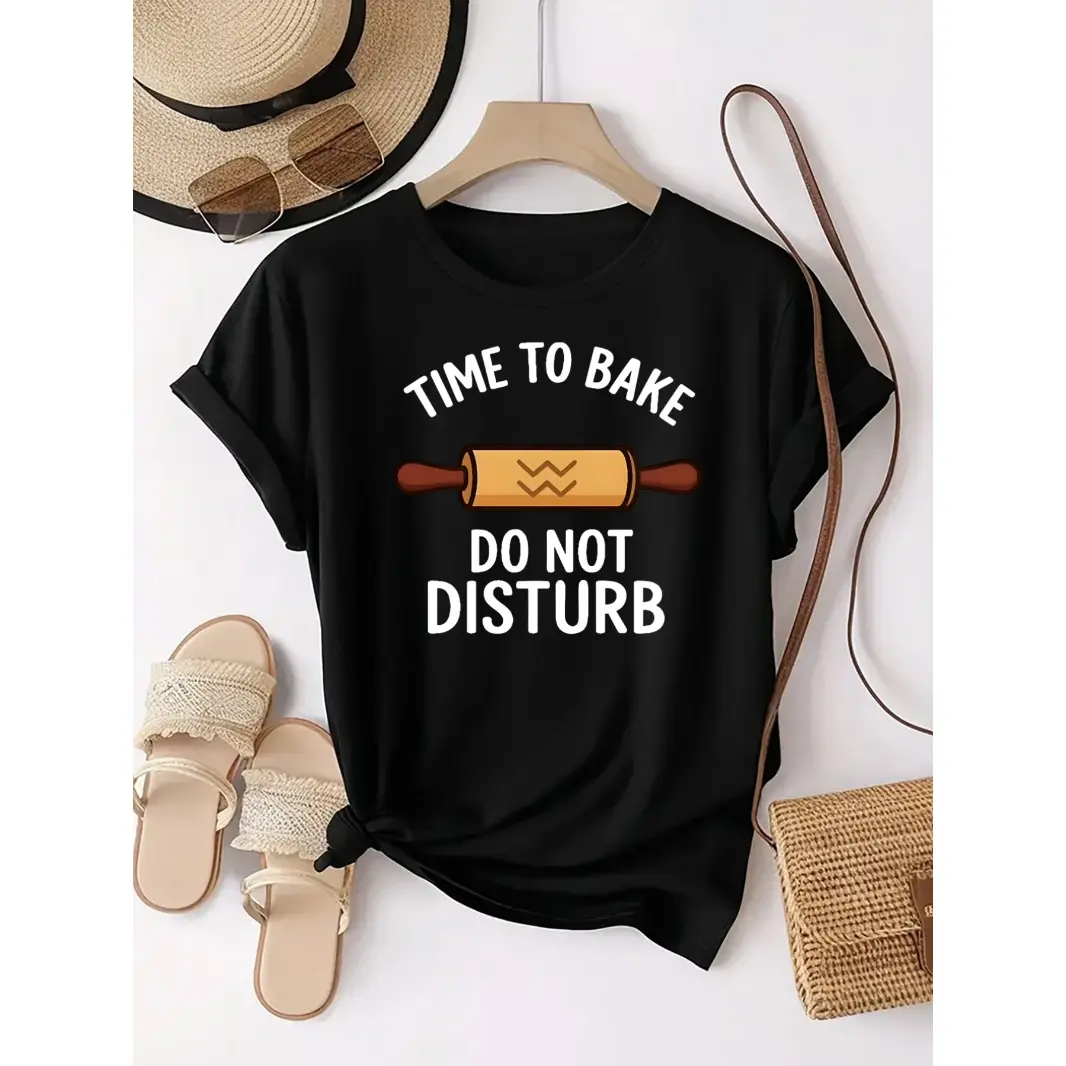 Womens Cotton Graphic Tee Time To Bake Do Not Disturb Funny Baking Shirt Cute Short Sleeve Crewneck T Shirt For Bakers Kitchen Cooking Weekend Casual Outfit