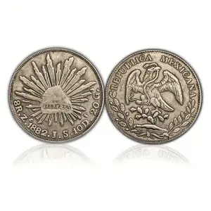 1882 Mexican Antique Commemorative Coin, 39mm/1.53 Inch, Sunrise & Eagle Design, Holiday Decoration Artwork, Collector's Item, Gift Idea