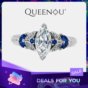 【733】"Springtime Symphony" Blue Adorned Laurel 1 Carat Marquise Synthetic Moissanite Ring