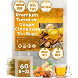 Premium Turmeric Ginger Cinnamon Tea Bags - 100% Handmade Eco-conscious 60 Bags |No Sugar,No Caffeine,No Gluten,Vegan,Natural Chinese Beverage