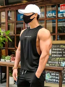 Men's Quick-Dry Slim-Fit Sporty Vest, Breathable Knitted Sleeveless Gym Workout Shirt for Gym and Outdoor Running, Thin Design with Printed Pattern, Sweat Wicking Breathable, Gym Exercise Activewear