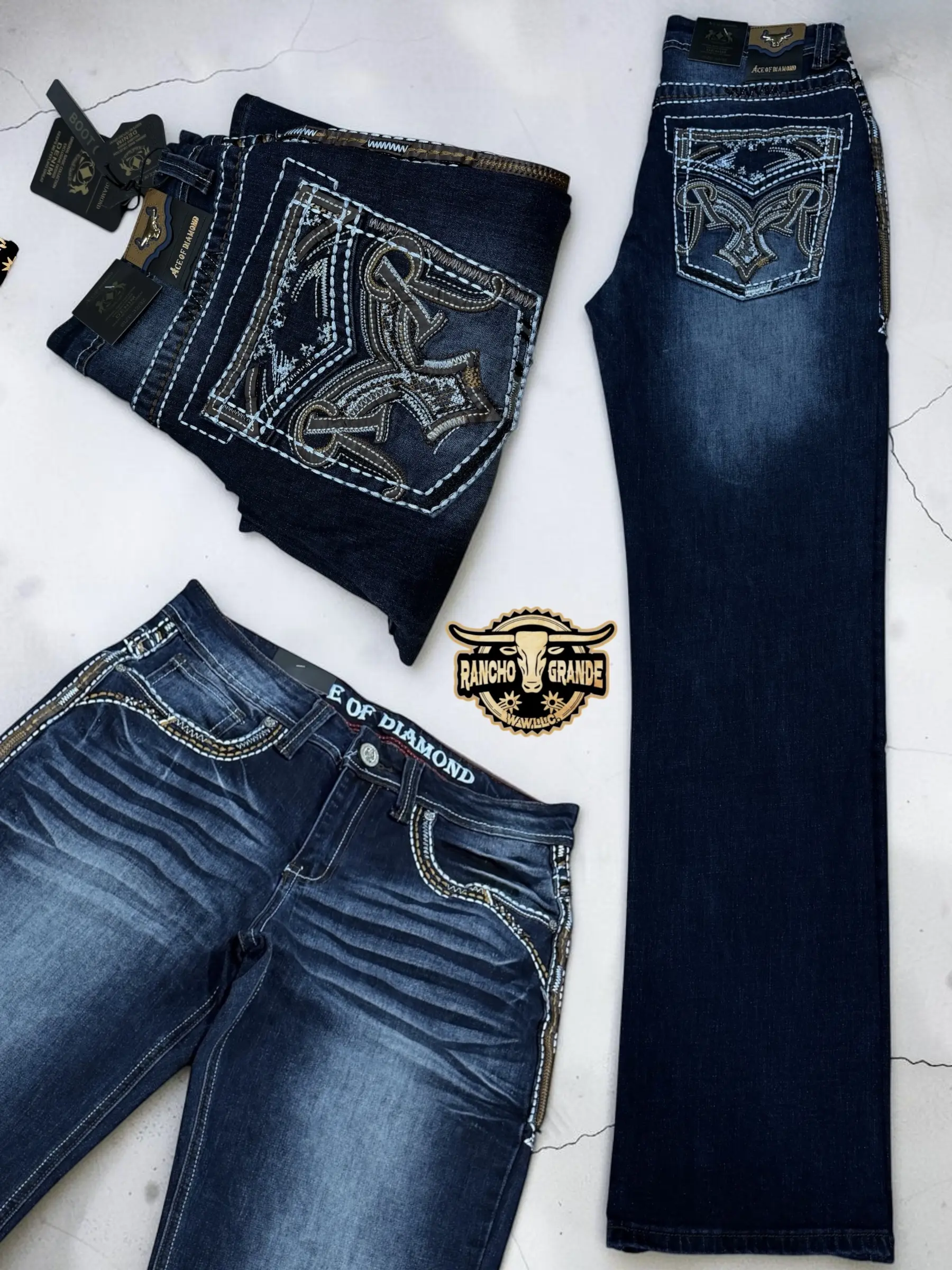 ACE 1520 Mens Western Cowboy Jeans Straight Fit Boot Cut / Pantalon Vaquero para Hombre corte para Bota