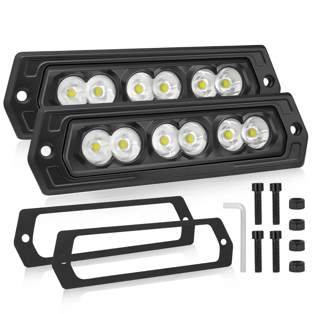 YCHOW-TECH 2PCS 7-Inch Flush Mount LED Pods - 120W Power Spot Beam Offroad Lights with LED Backlights, Aluminum Alloy Frame for Truck/SUV/UTV Reverse Drive Work Lighting, Boat
