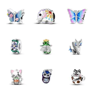 MULA Nature-Inspired Charm Beads – 925 Silver-Plated Animal & Flower Pendants with Enamel & CZ – Compatible with Pandora Bracelets – Cute Gift for Women & Girls