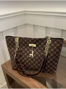 Women Geometric Pattern Chain Shoulder Bag Fashionable Casual Bag Pu Leather Bag Suitable for Shopping Wallet Young Female College Students Newcomers White-Collar Workers Office University Work Business Commute Outdoor Travel Outing New F