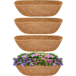 24 Inch Coconut Liners for Planters (4 Pack) -  Coco Fiber Trough Liners, for Window Boxes, Railings & Balcony, Breathable & Prevents Soil Erosion