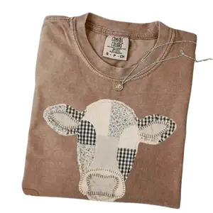 Comfort Colors Patchwork Cow T-Shirt, Quilted Farm Animal Head Tee, Gingham Floral Rustic Cow Lover Shirt, Cottagecore Farmhouse Gift