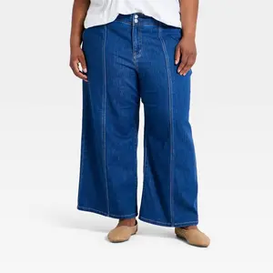 Women's High-Rise Tailored Cropped Wide Leg Jeans - Ava & Viv