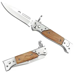 Multifunctional Cccp Push Button Lock Knife Assisted Opening Pocket Knives for Men 440C Blade Wood Handle Outdoor EDC Tool