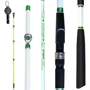7'0" White & Green Spinning Fishing Rod, Carbon Graphite Boat & Inshore Rod, Solid Yellow Tip for  Action, Durable Medium-Heavy Spinning & Casting Pole,Catfish, Lake & River Fishing