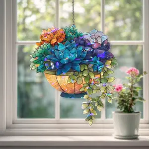 Hanging Succulent Window Suncatcher, Colorful Plant Decor