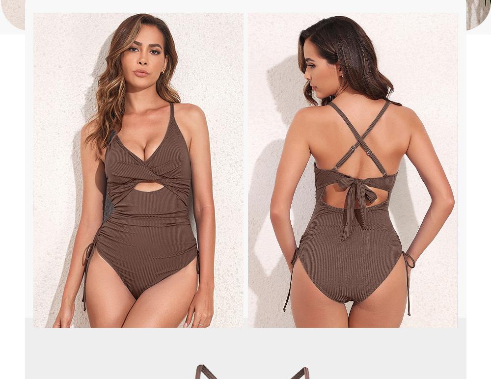 Aleumdr Women's Ribbed One Piece Swimsuit Tummy Control High Cut Bathing Suit Sexy V Neck Criss Cross Monikini Sport Swimming Clothing Beach