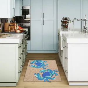 Lush Decor FRONTPORCH Indoor/Outdoor Hand Tufted Durable Area Rug - Traditional Coastal Animal Decorative  (Crabs)