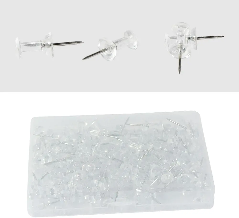 100 Pack Push Pins Tacks, Clear Plastic , Steel Point,Thumb Tacks for Bulletin Board,Stick Pins Thumb Tacks for Cork Board Wall Hangings (100, Clear)