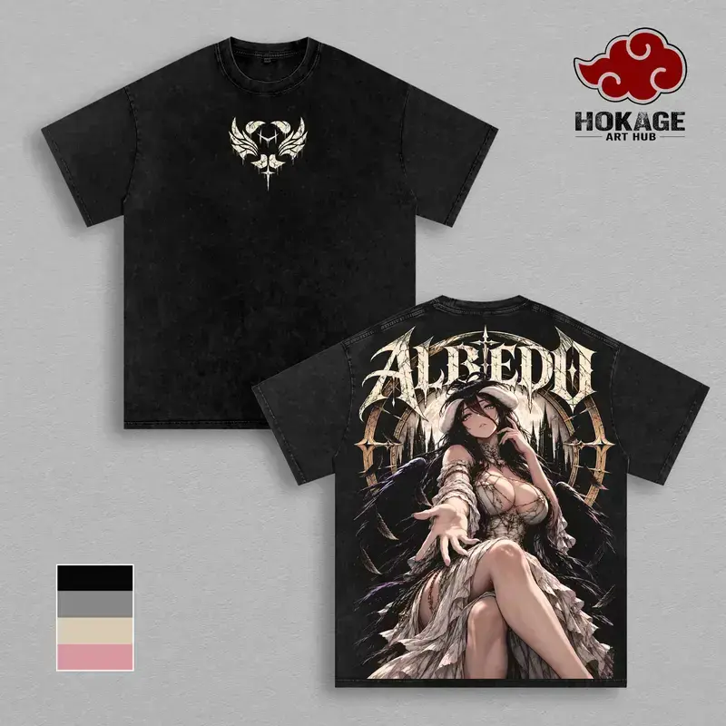 Hokage Art Hub Albedo Anime Graphic Tee, Vintage Acid Wash Heavyweight Oversized T-Shirt! Y2K Streetwear Dark Fantasy Gym Pump Cover For Men & Women. Retro Edgy Japanese Manga Apparel Waifu Merch, Trendy TikTok Viral Fashion Casual Top Best Anime Gifts!