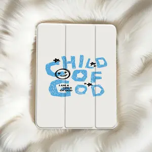 <Child of God> Graffiti-style Christian Quote Background Fashionable Transparent Tablet Case with Pen Slot Supports Auto Wake/Sleep Compatible with iPad 10th/11th/9th Gen, Mini, Air 4th Gen, 8th/7th/6th/5th Gen, and all iPad Pro models. A Christian