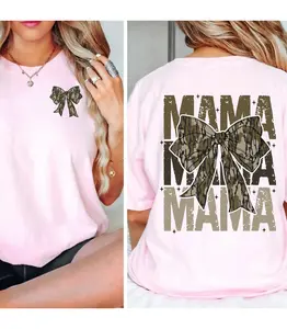 Mama Bow Camo Shirt, Trendy Mama Graphic Tee, Stylish Mom Shirt with Camouflage Bow Design, Cute Mother’s Day Gift for Mom, Aesthetic Mama Outfit, Casual Women’s Tee, Gift for Her, Family Matching Mom Shirt Womenswear