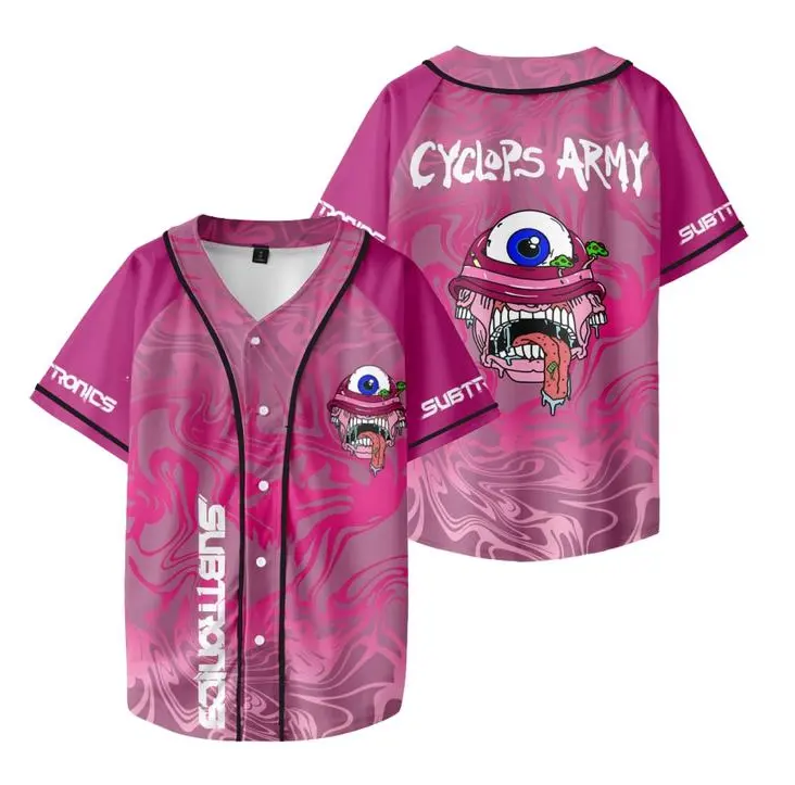 Subtronics Merch Baseball Jersey Women Men Short Sleeve Shirt Casual Streetwear Unisex Clothes, Pink