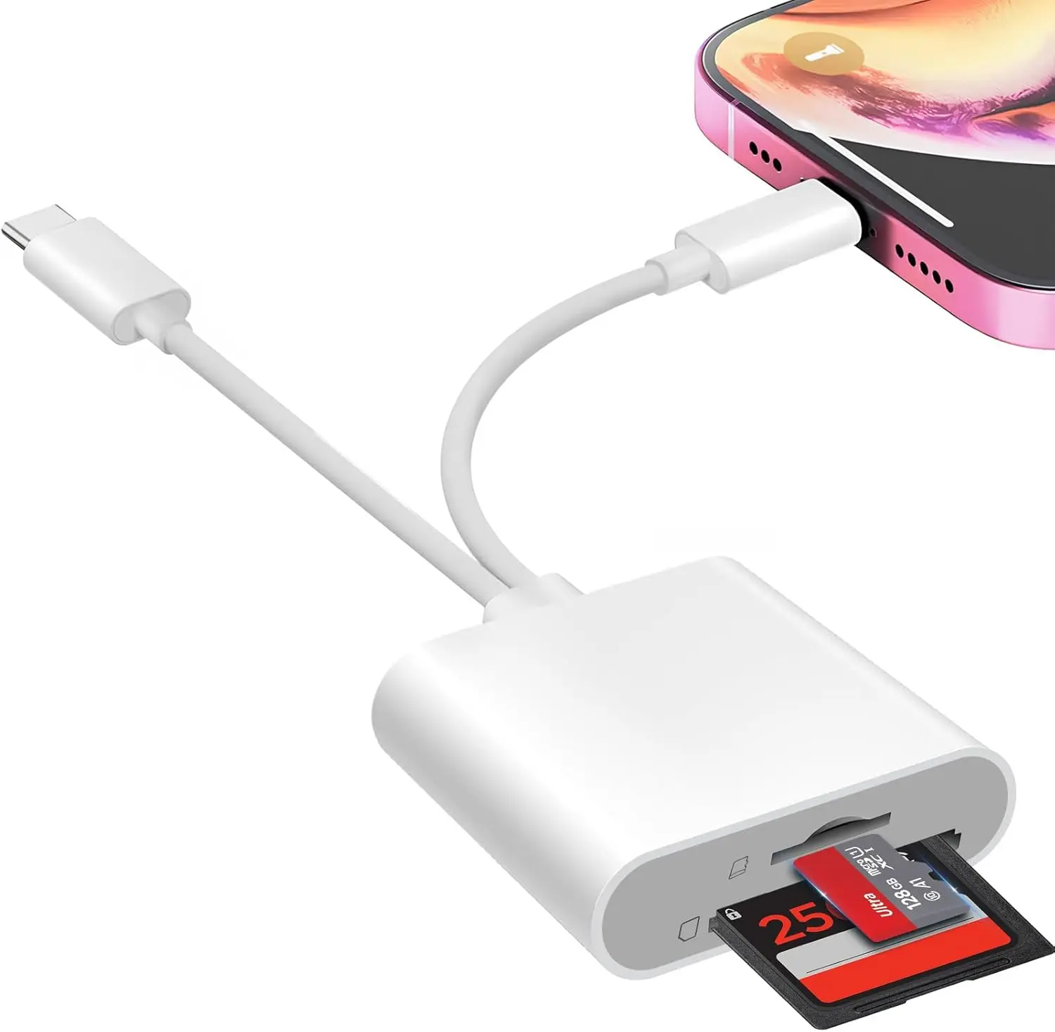 SD Card Reader for iPhone iPad, USB C & Lightning Dual Interface Memory Card Reader, Digital Camera Adapter to iPhone/MacBook/USBC Laptop for SD/TF/Sim Card, Plug & Play, Camera Accessories