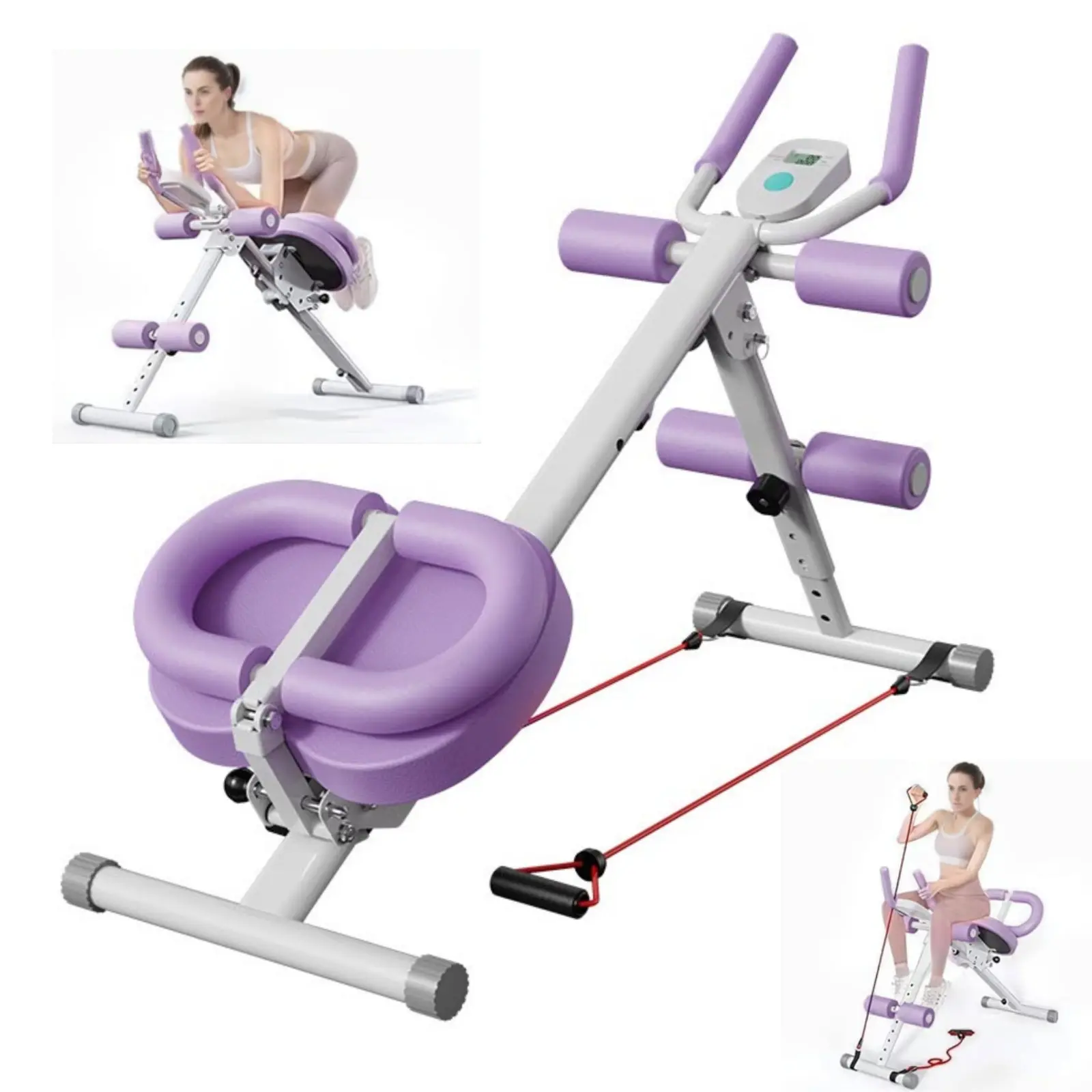 Abdominal Trainer for Core Workouts, Foldable Ab Exercise Machine with Adjustable Incline, LCD Monitor & Silent Pulleys for Home Gym, Abdominal Muscle Trainer, Foldable Abdominal Exercise