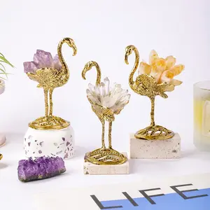 Natural Amethyst Citrine Gemstone Cluster, Metal Base, Home Desktop Healing Crystal, DIY Decorative Ornament