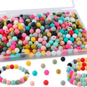 300Pcs Silicone Beads 9mm Mix , Bulk Silicone Beads 9mm for Keychain Pens and Bracelet Making