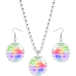 LED Disco Ball Earrings and Necklaces, 2 Pcs 70s 80s Light up Disco Ball Set for Disco Party Favors Dance Accessories Women Halloween Costume