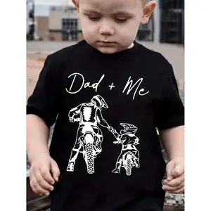 Casual Summer Short Sleeve T Shirt for Boys Featuring Dad and Son Motorcycle Cartoon Print