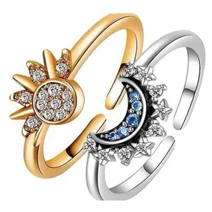 Sun & Moon Couple Rings Set – Simple Love Rings for Women & Men, Alloy Sunny Moon Rings, One-Pair Couple Gift